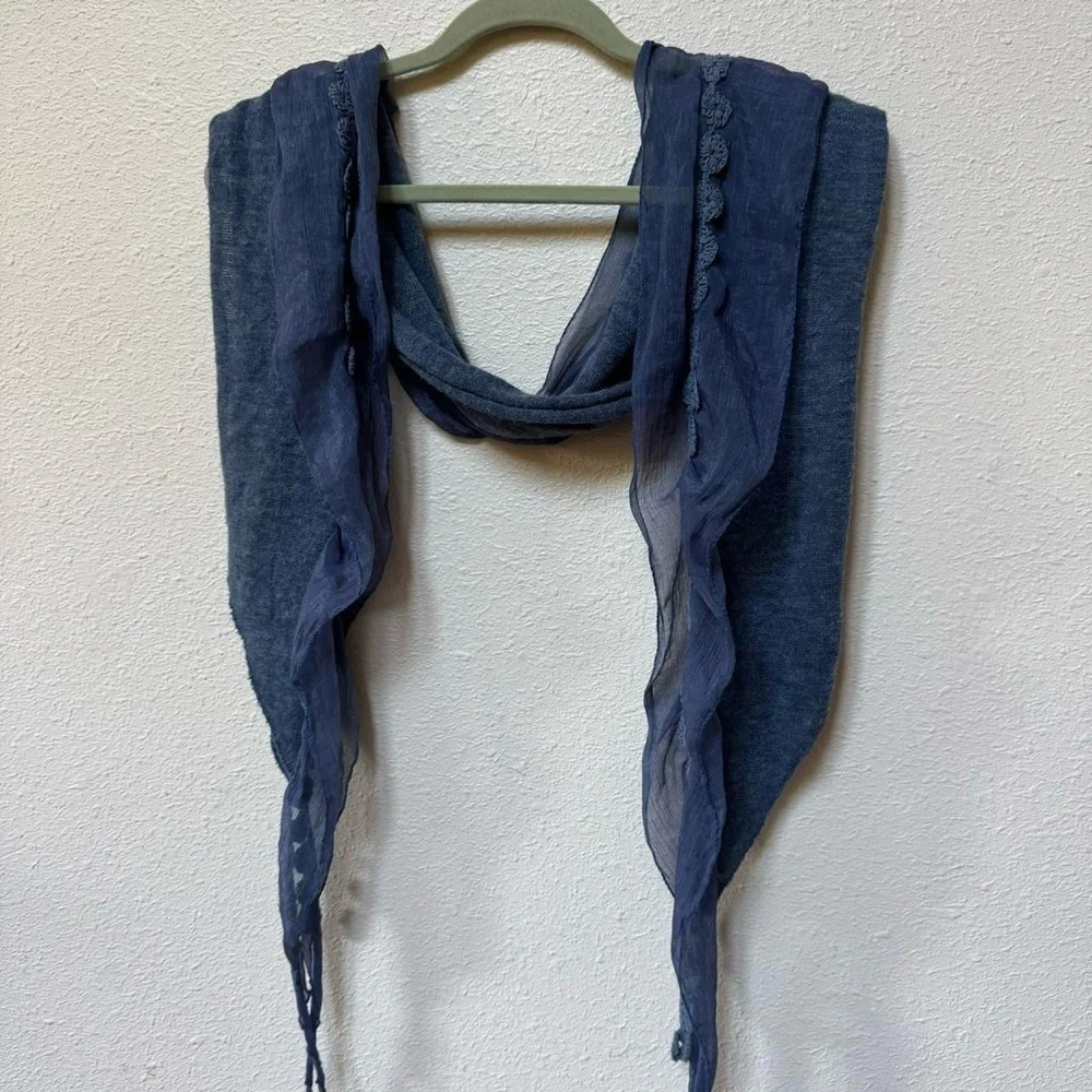 Blue gauzy embroidered scarf